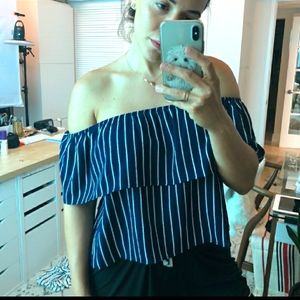 Navy Striped off the shoulder top M